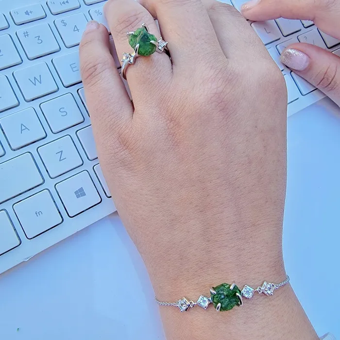 Bracelets Uniquelan Jewelry Raw Green Tourmaline Bracelet