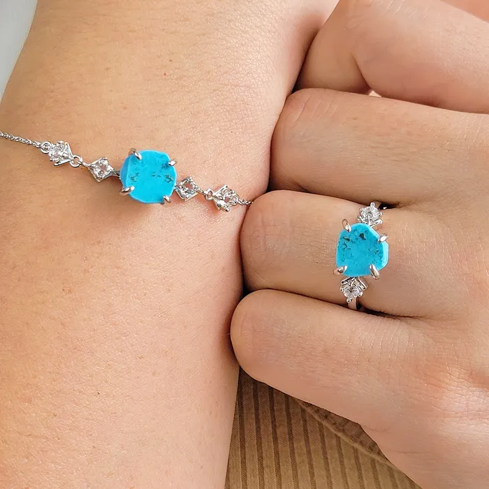 Bracelets Uniquelan Jewelry Raw Turquoise Bracelet and Ring Set