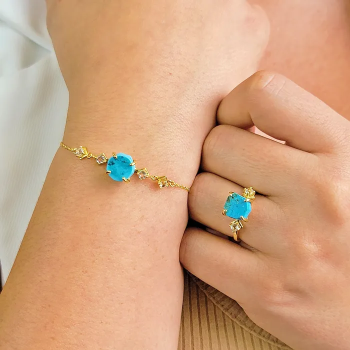 Bracelets Uniquelan Jewelry Raw Turquoise Bracelet and Ring Set Bracelets Uniquelan Jewelry Raw Turquoise Bracelet and Ring Set