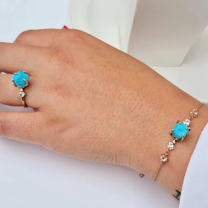 Bracelets Uniquelan Jewelry Raw Turquoise Bracelet and Ring Set Bracelets Uniquelan Jewelry Raw Turquoise Bracelet and Ring Set