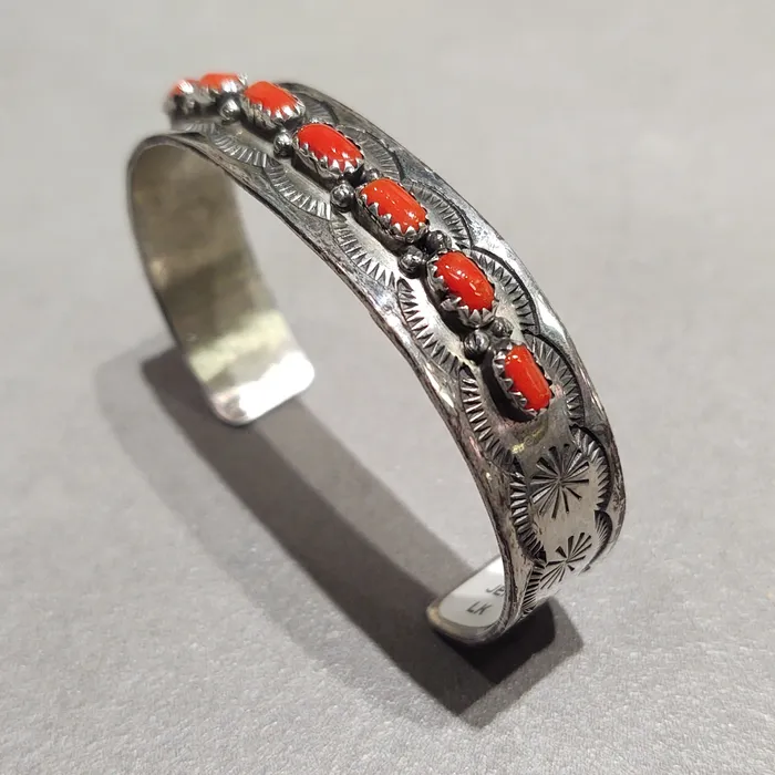 Crown Jewels Coin Bracelets Jerry Bahe Navajo Sterling Silver Coral Bracelet Handmade Native American Crown Jewels Coin Bracelets Jerry Bahe Navajo Sterling Silver Coral Bracelet Handmade Native American