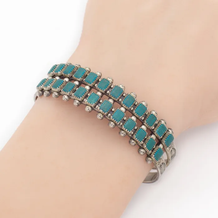 Crown Jewels Coin Bracelets Navajo Handmade Sterling Silver Turquoise Composite Cuff Bracelet Hallmark Unknown