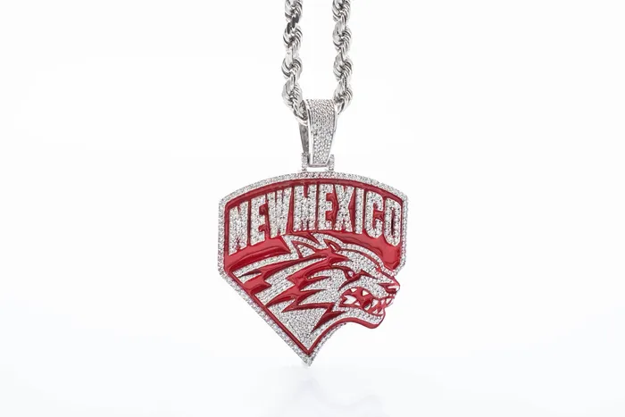 Crown Jewels Coin Necklaces PreOwned Custom UNM Lobos White Gold Diamond and red Enamel pendant