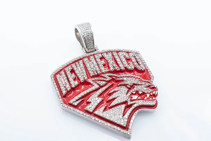 Crown Jewels Coin Necklaces PreOwned Custom UNM Lobos White Gold Diamond and red Enamel pendant
