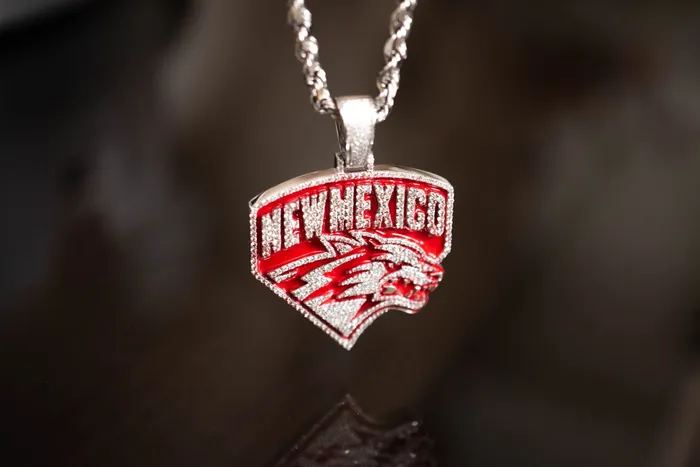 Crown Jewels Coin Necklaces PreOwned Custom UNM Lobos White Gold Diamond and red Enamel pendant