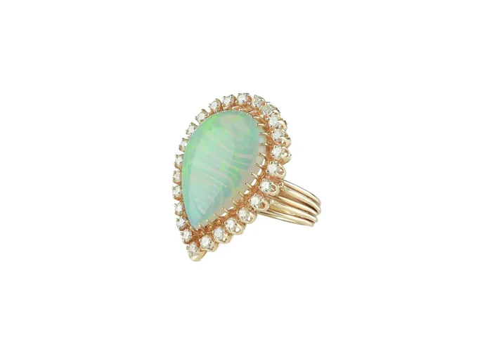 Crown Jewels Coin Rings 12 ct Opal Cabochon and Diamond Ring
