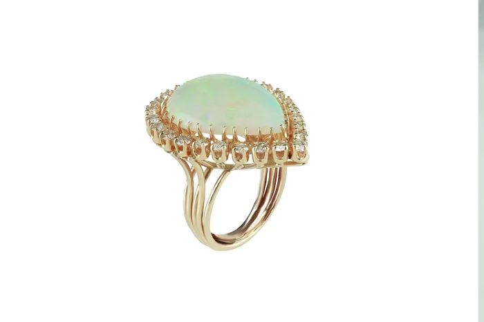 Crown Jewels Coin Rings 12 ct Opal Cabochon and Diamond Ring