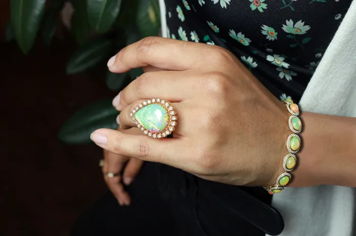 Crown Jewels Coin Rings 12 ct Opal Cabochon and Diamond Ring