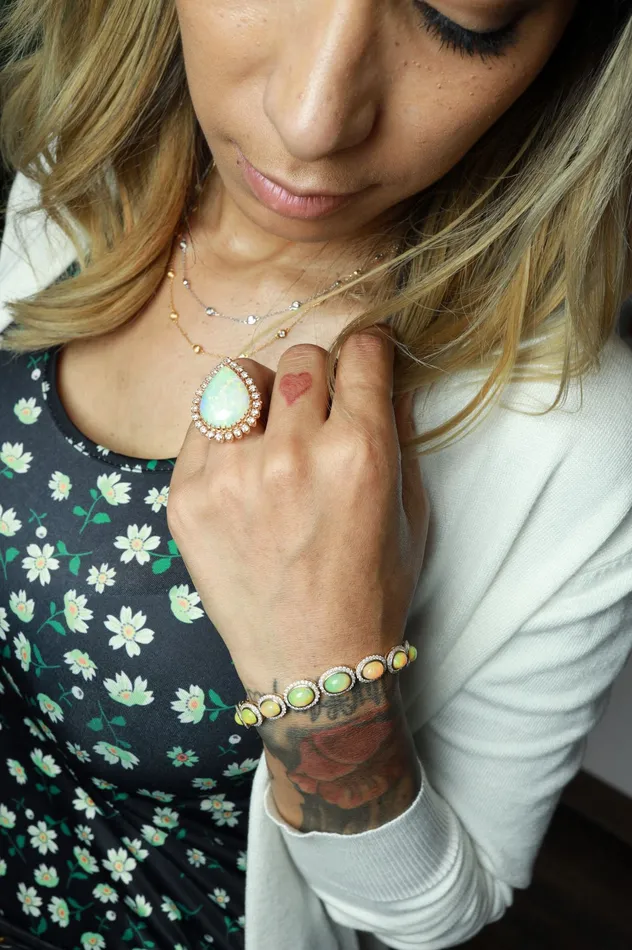 Crown Jewels Coin Rings 12 ct Opal Cabochon and Diamond Ring