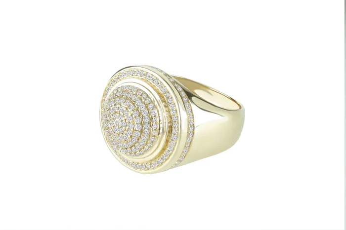 Crown Jewels Coin Rings Mens Cluster Pave Diamond Ring 125 ctw 14k Yellow Gold