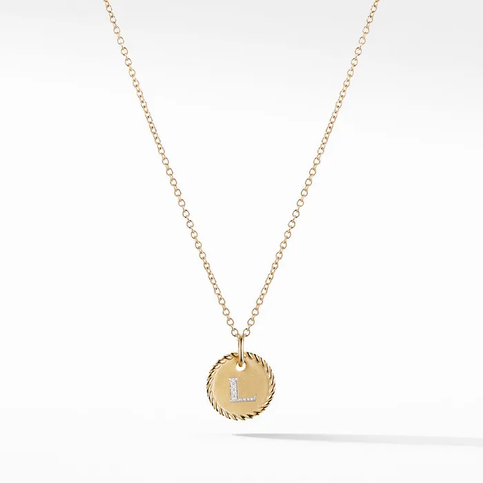 David Yurman Cable Collectibles Initial Charm Necklace with Diamond L DAVID YURMAN INC Necklaces David Yurman Cable Collectibles Initial Charm Necklace with Diamond L DAVID YURMAN INC Necklaces