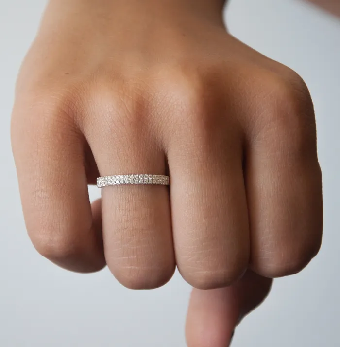 Diamond Double cigar ring in 14k White Gold Vivien Frank Designs Rings