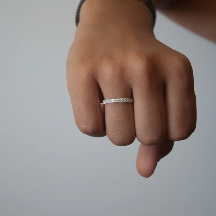 Diamond Double cigar ring in 14k White Gold Vivien Frank Designs Rings