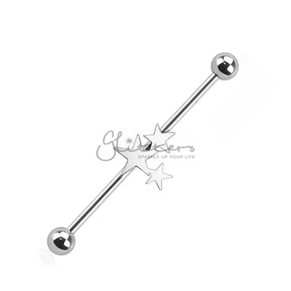 Earrings 14GA 316L Surgical Steel Three Stars Industrial Barbells Glitters