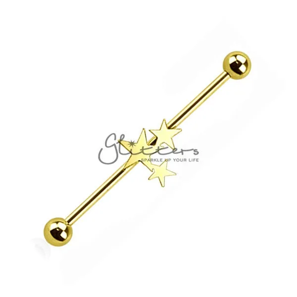 Earrings 14GA 316L Surgical Steel Three Stars Industrial Barbells Glitters