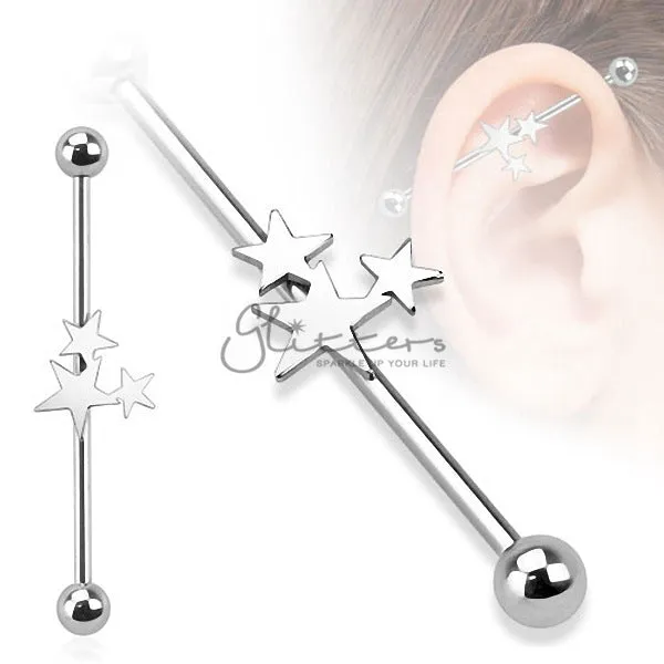 Earrings 14GA 316L Surgical Steel Three Stars Industrial Barbells Glitters
