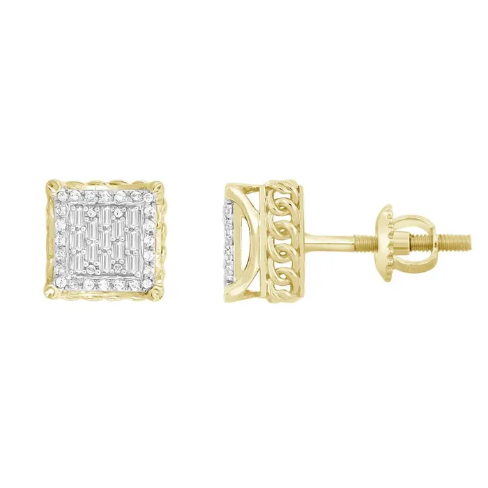 Earrings AV LADIES EARRINGS 025CT ROUNDBAGUETTE DIAMOND 10K YELLOW GOLD