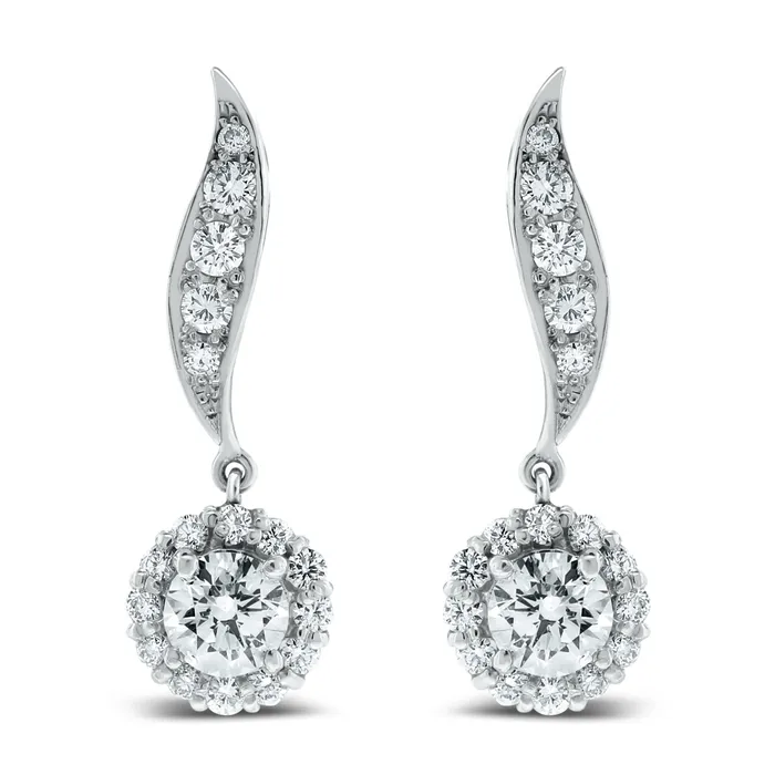 Earrings Beauvince Leela Leaf Drop Earrings 350 ct Diamonds in White Gold