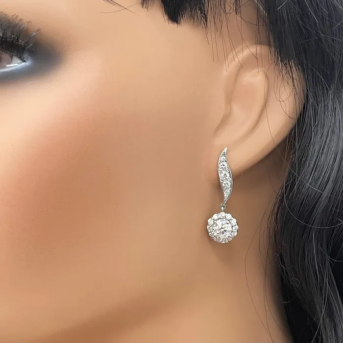 Earrings Beauvince Leela Leaf Drop Earrings 350 ct Diamonds in White Gold