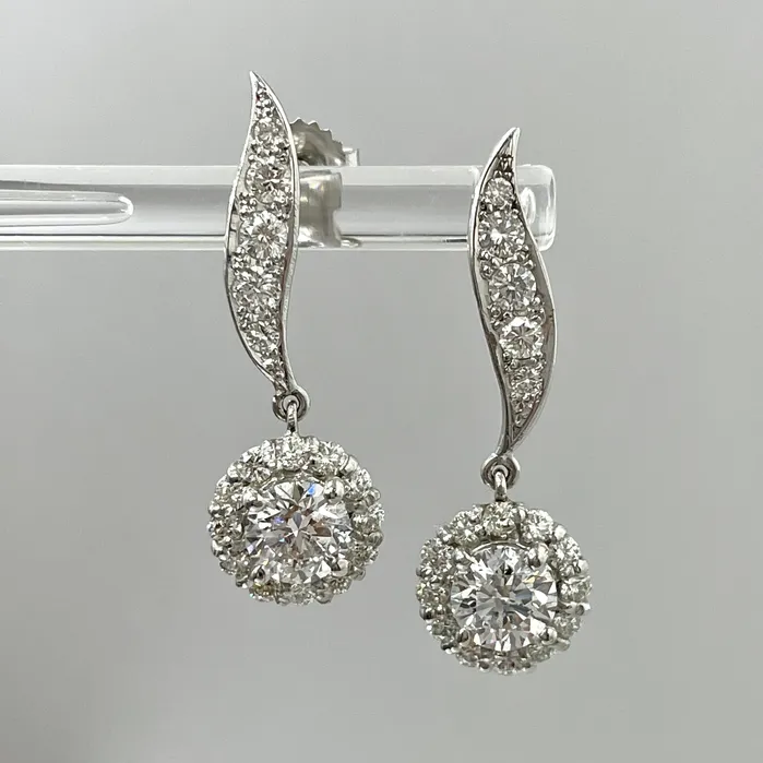 Earrings Beauvince Leela Leaf Drop Earrings 350 ct Diamonds in White Gold