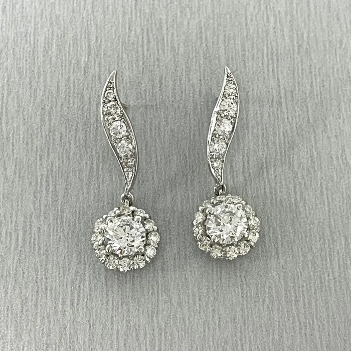 Earrings Beauvince Leela Leaf Drop Earrings 350 ct Diamonds in White Gold