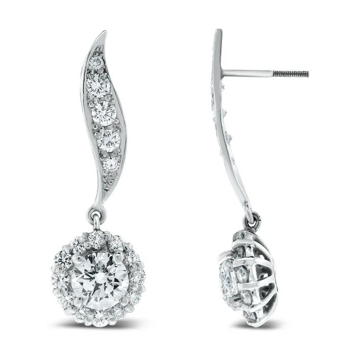Earrings Beauvince Leela Leaf Drop Earrings 350 ct Diamonds in White Gold