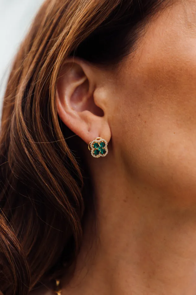 Earrings Eye Candy LA Cici Green CZ Stud Earrings