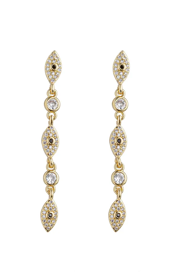 Earrings Eye Candy LA Linear Evil Eye CZ Earrings