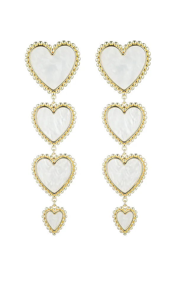 Earrings Eye Candy LA White Heart Linear Drop Earrings