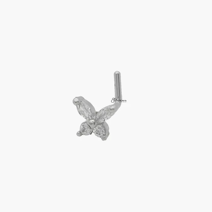 Earrings Glitters CZ Butterfly L Bend Nose Stud Silver