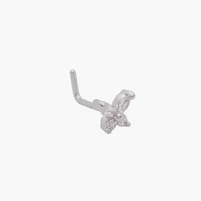 Earrings Glitters CZ Butterfly L Bend Nose Stud Silver
