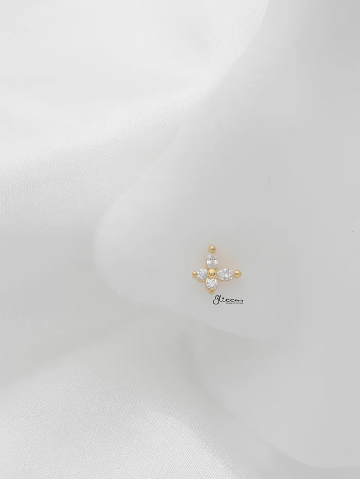 Earrings Glitters CZ Butterfly L Bend Nose Stud Silver
