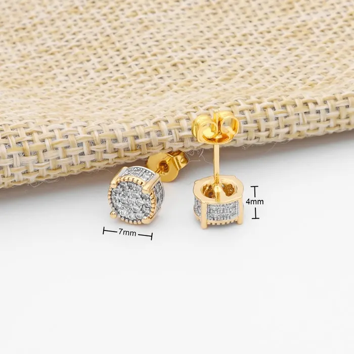 Earrings Glitters Iced Out Round Stud Earrings Gold