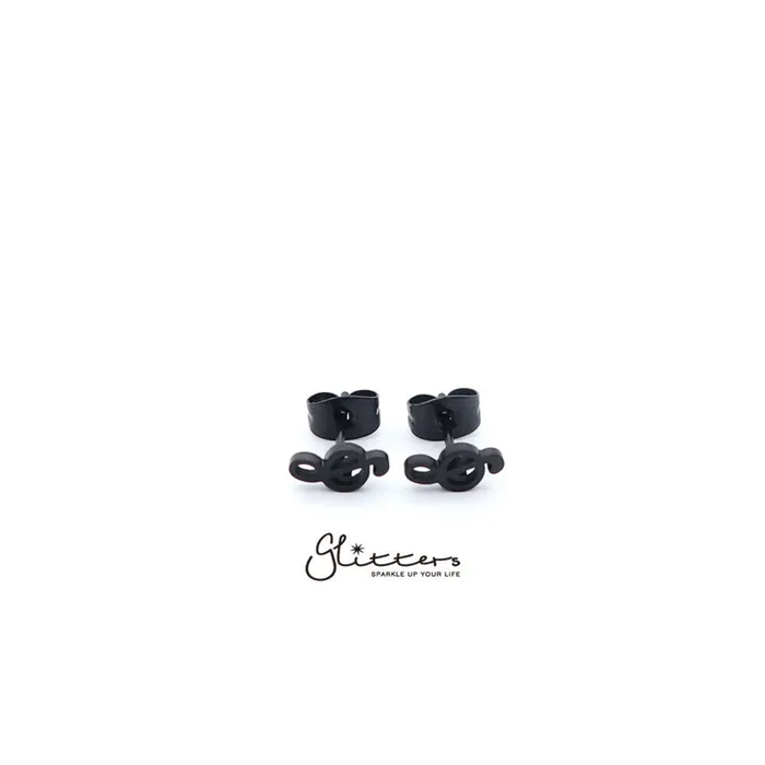 Earrings Glitters Stainless Steel Music Note Treble Clef Stud EarringsSilver Gold Black