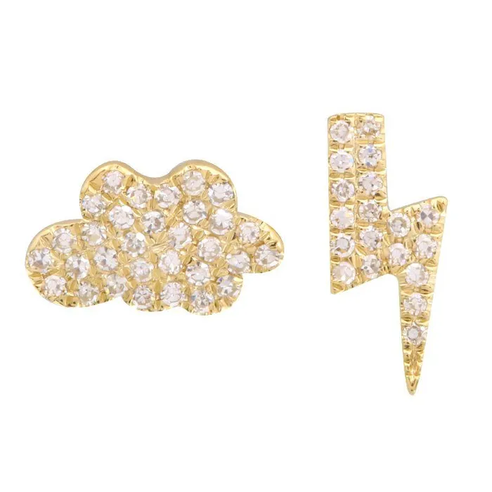 Earrings Izakov Diamonds Fine Jewelry 14K Gold Diamond Pave Bolt Cloud Mismatch Button Earrings Earrings Izakov Diamonds Fine Jewelry 14K Gold Diamond Pave Bolt Cloud Mismatch Button Earrings