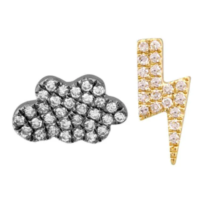 Earrings Izakov Diamonds Fine Jewelry 14K Gold Diamond Pave Bolt Cloud Mismatch Button Earrings