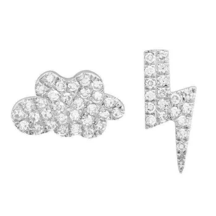 Earrings Izakov Diamonds Fine Jewelry 14K Gold Diamond Pave Bolt Cloud Mismatch Button Earrings