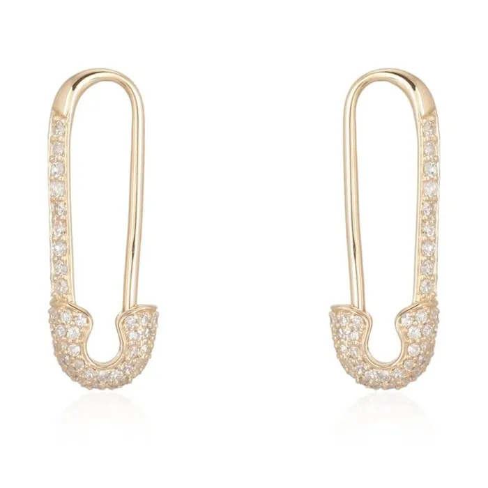 Earrings Izakov Diamonds Fine Jewelry 14K Gold Micro Pave Diamond Small Safety Pin Earring Earrings Izakov Diamonds Fine Jewelry 14K Gold Micro Pave Diamond Small Safety Pin Earring