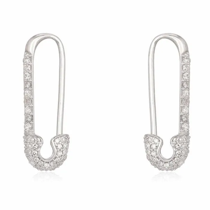Earrings Izakov Diamonds Fine Jewelry 14K Gold Micro Pave Diamond Small Safety Pin Earring
