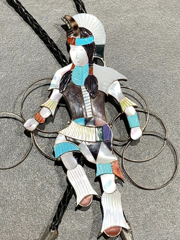 Earrings JONATHAN BEYUKA JONATHAN BEYUKA ZUNI INLAY HOOP DANCER STERLING SILVER BOLO W STAND