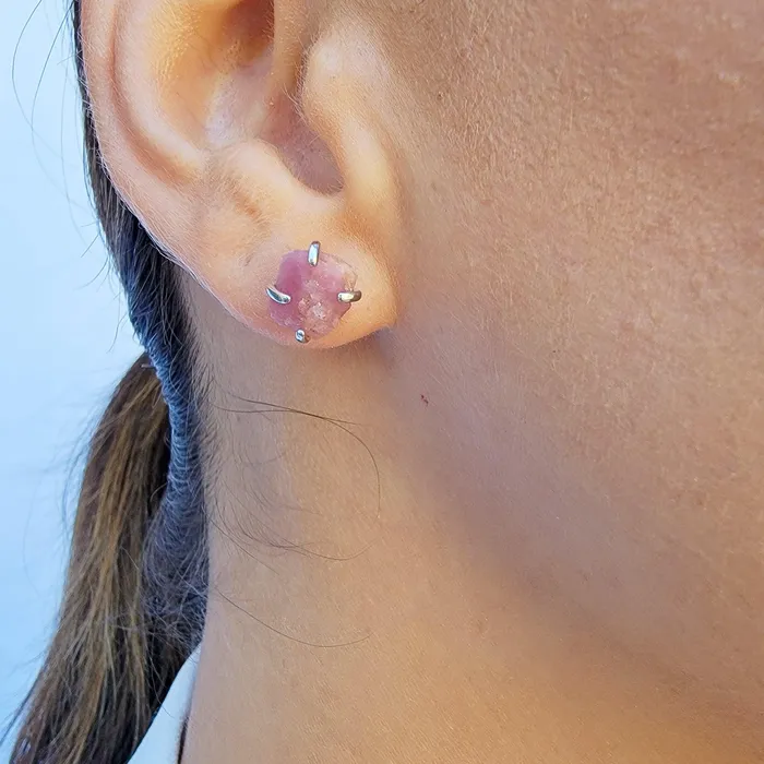 Earrings Raw Pink Tourmaline Stud Earrings Uniquelan Jewelry