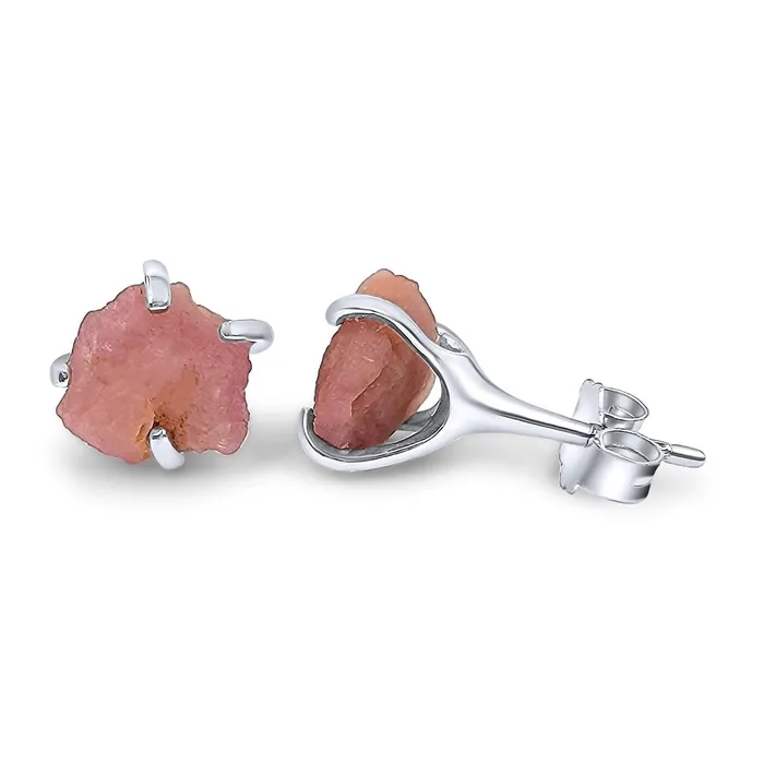 Earrings Raw Pink Tourmaline Stud Earrings Uniquelan Jewelry