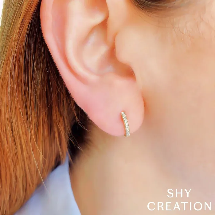 Earrings SHY CREATION Shy Creation 14K Yellow Gold 07ctw Classic Huggie Style Diamond Earrings Earrings SHY CREATION Shy Creation 14K Yellow Gold 07ctw Classic Huggie Style Diamond Earrings