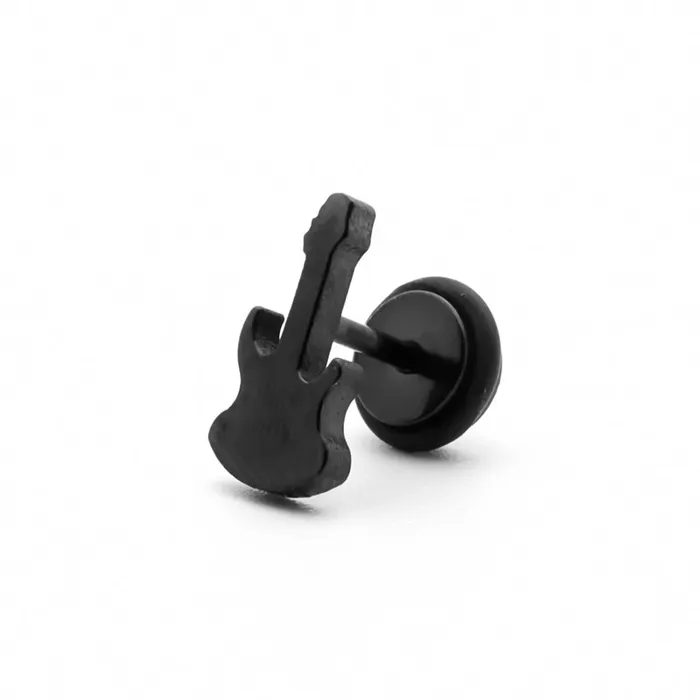 Earrings Stainless Steel Guitar Fake Plug Earring Black Glitters