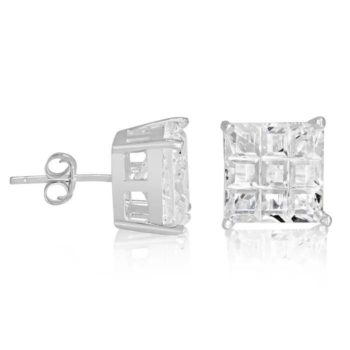 Earrings Teeda EZBIS090 Invisible Set Square CZ Stud Earrings Basket Setting 9mm Earrings Teeda EZBIS090 Invisible Set Square CZ Stud Earrings Basket Setting 9mm