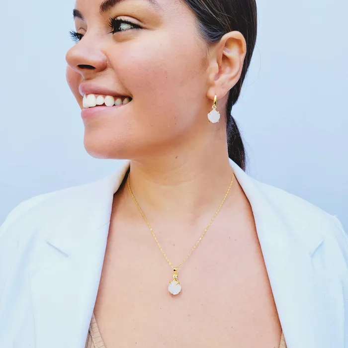 Earrings Uniquelan Jewelry Raw Moonstone Necklace Earrings Set