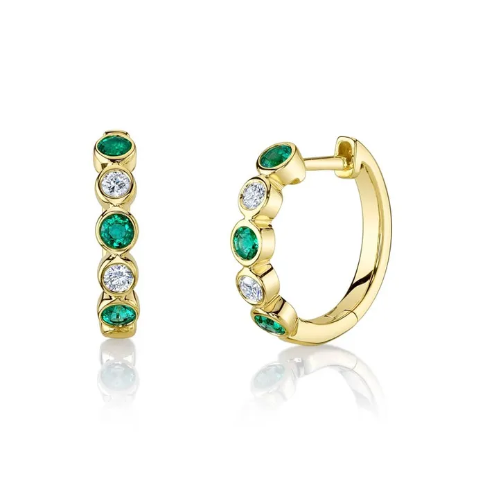 Emerald and Diamond Huggie Earrings 15mm SHY CREATION Earrings