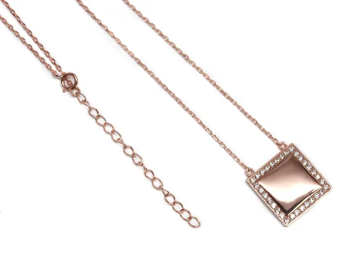Engraved Jewelry Necklaces Sterling Silver Square Diamond Pendant Necklace Engraved Jewelry Necklaces Sterling Silver Square Diamond Pendant Necklace