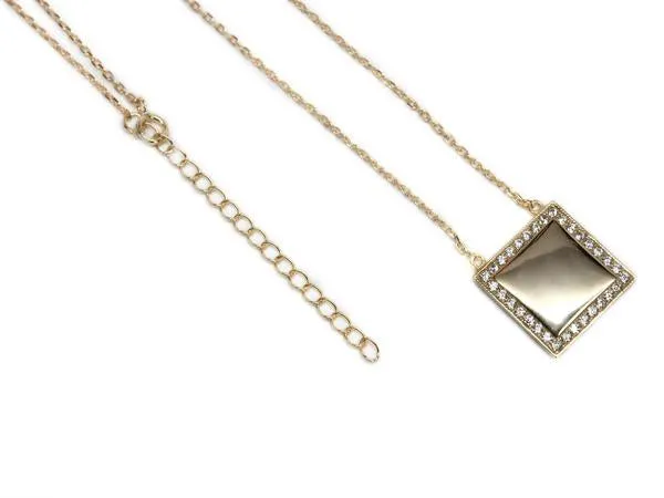 Engraved Jewelry Necklaces Sterling Silver Square Diamond Pendant Necklace Engraved Jewelry Necklaces Sterling Silver Square Diamond Pendant Necklace