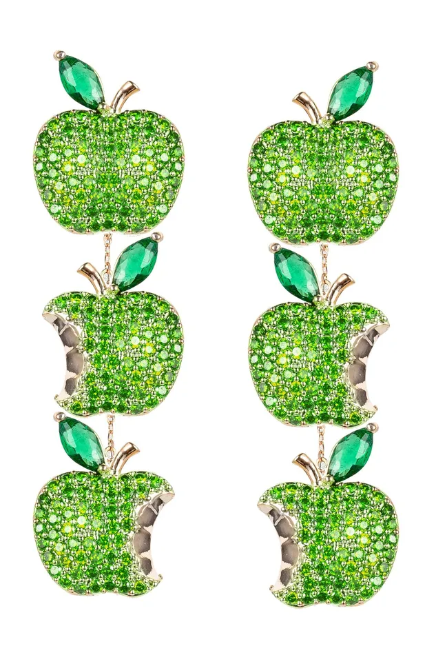 Eye Candy LA Earrings Green Apple 18K Gold Plated CZ Drop Earrings